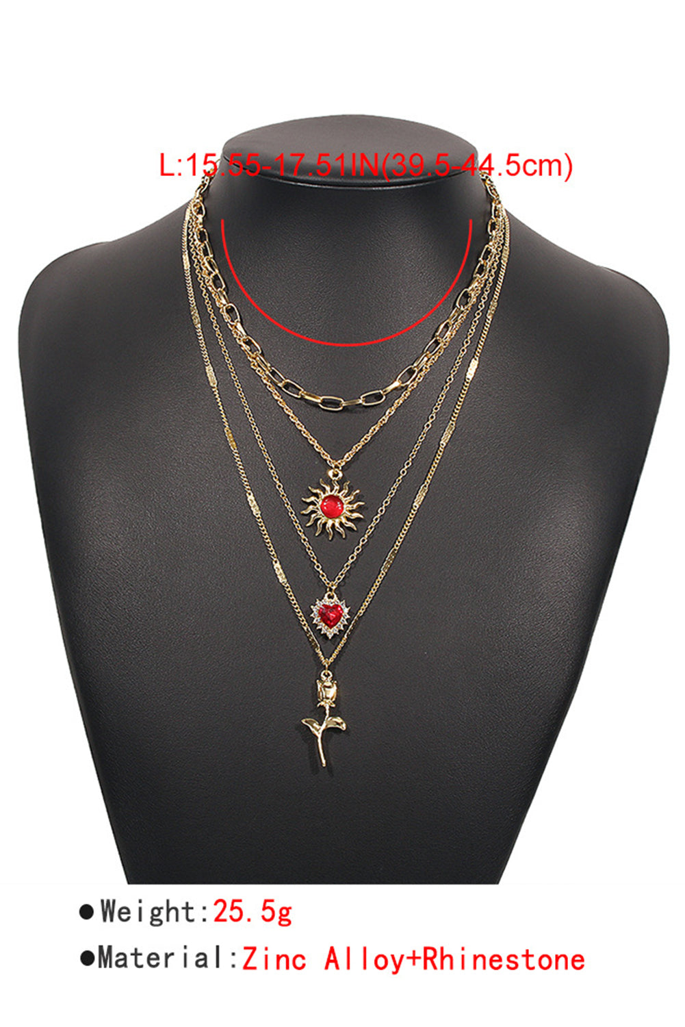 Gold Vintage Sun Heart Flower Pendant Charm Multi Layer Necklace