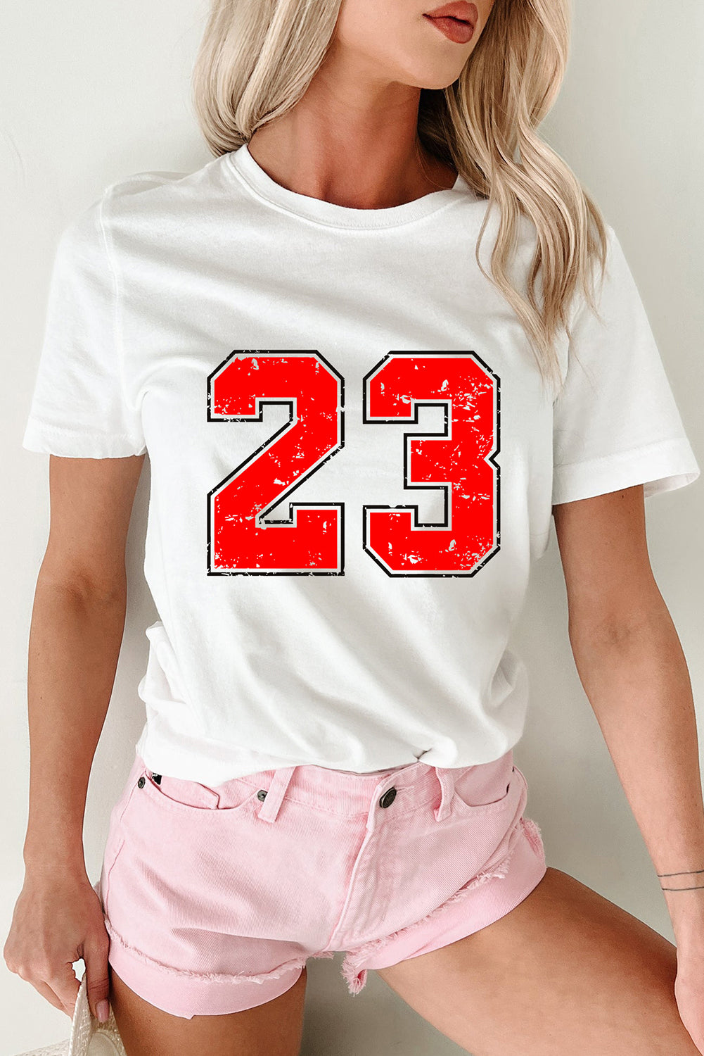 White Number 23 Heat Transfer Printing Graphic T Shirt