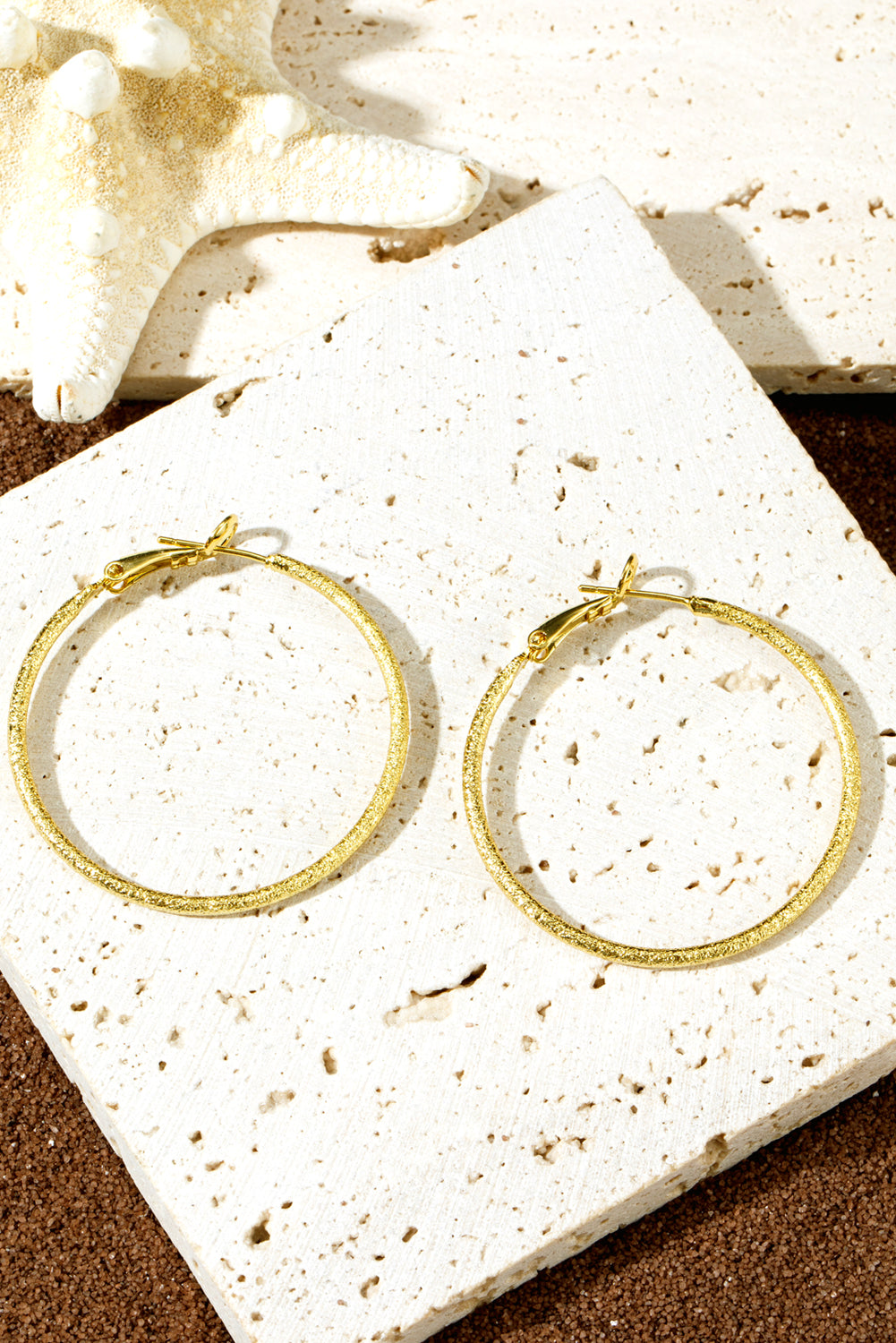 Gold Plated Minimalist Glitter Hoop Earrings