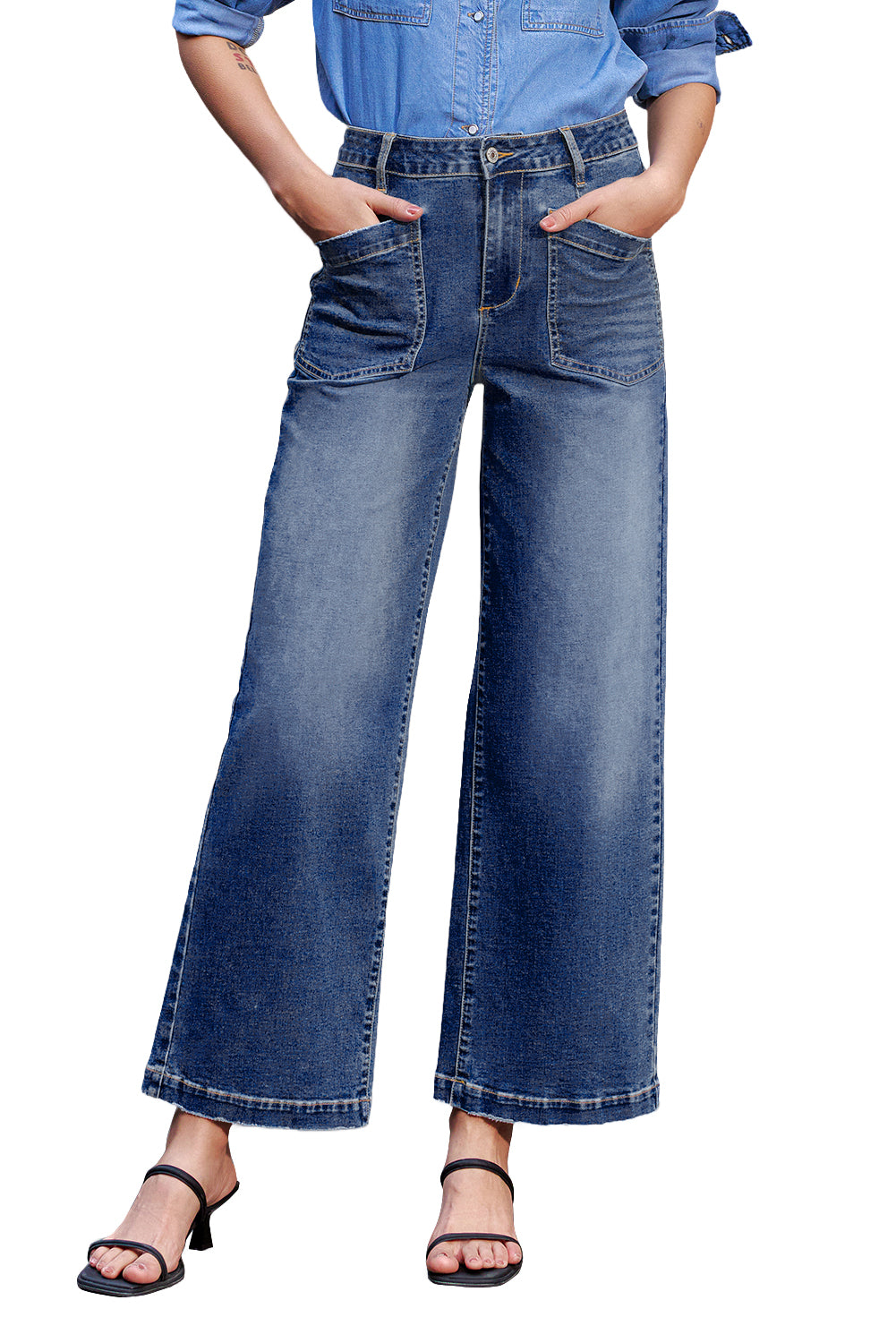 Bluing Mimimalist Patch Pocket High Waist Shift Jeans