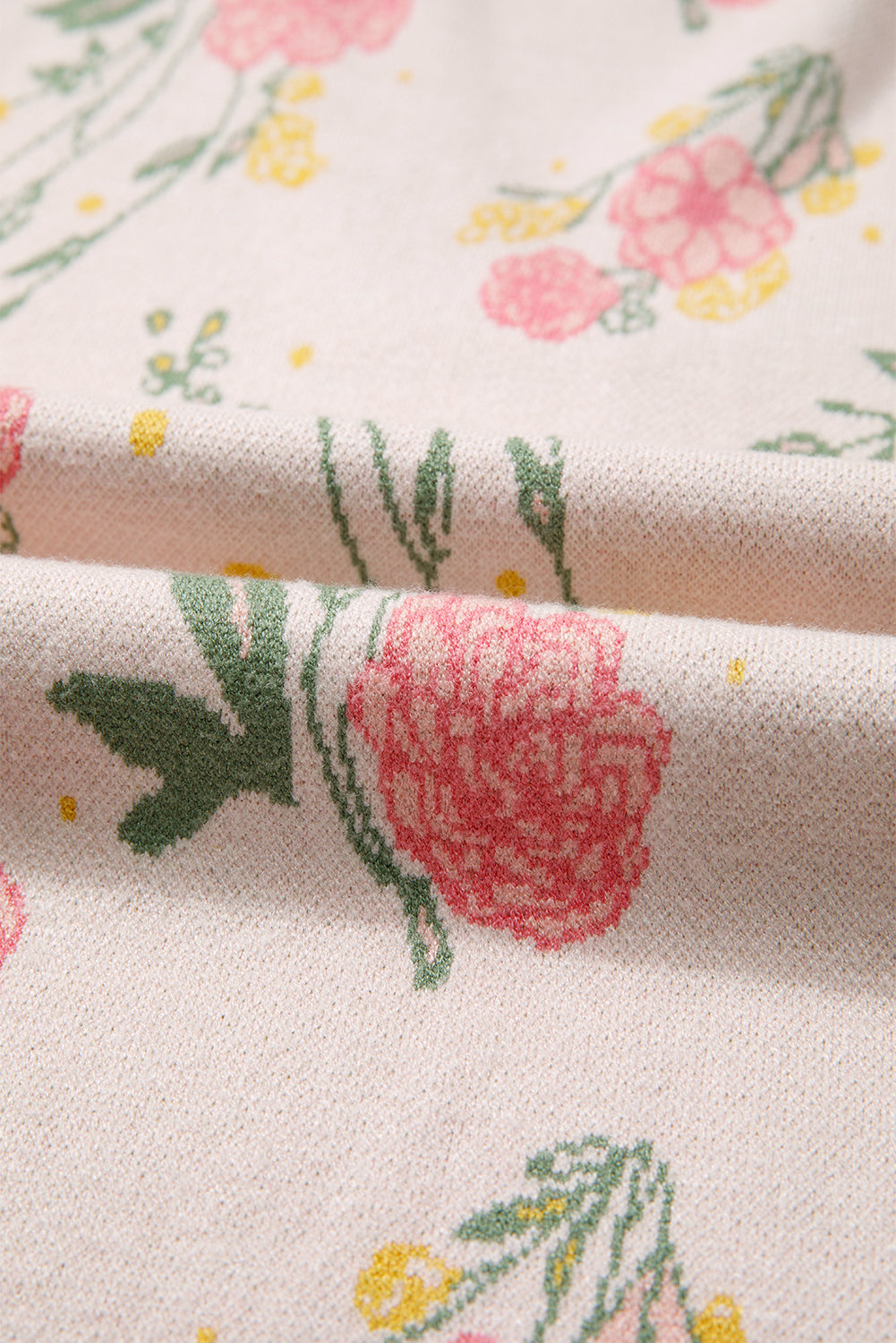 Pink Floral Striped Colorblock V Neck Loose Sweater