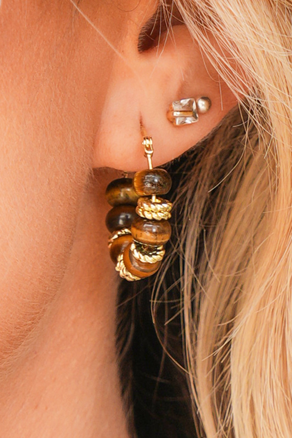 Gold Boho Beaded Hoop Earrings