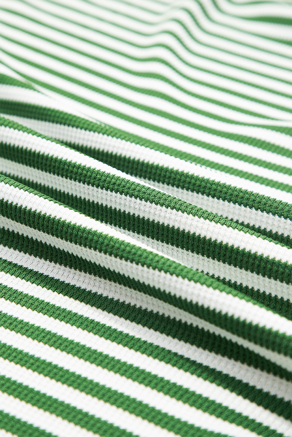 Green Stripe Exposed Seam Patchwork Plus Size Thermal Waffle Top