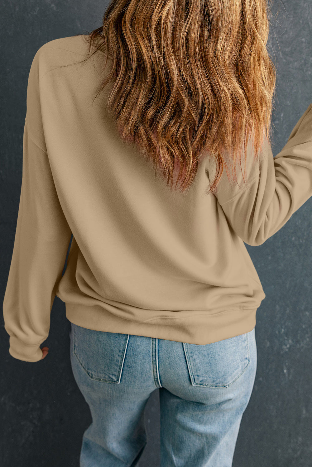Khaki Thankful Letter Heat Transfer Printing Drop Shoulder Casual Sweatshirt