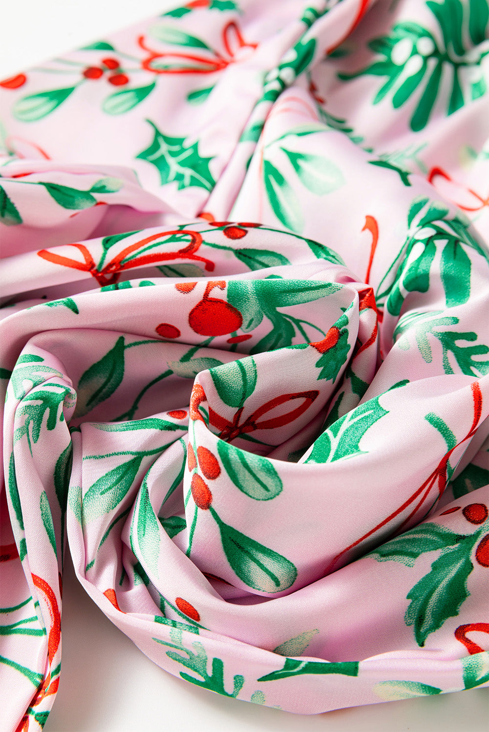 Pink Plants Print Plush Edge Collar Shirt Pants Pajama Set
