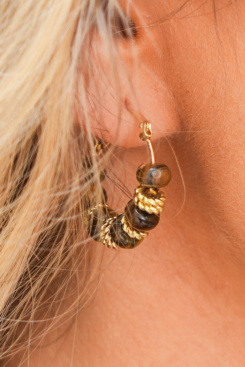 Gold Boho Beaded Hoop Earrings