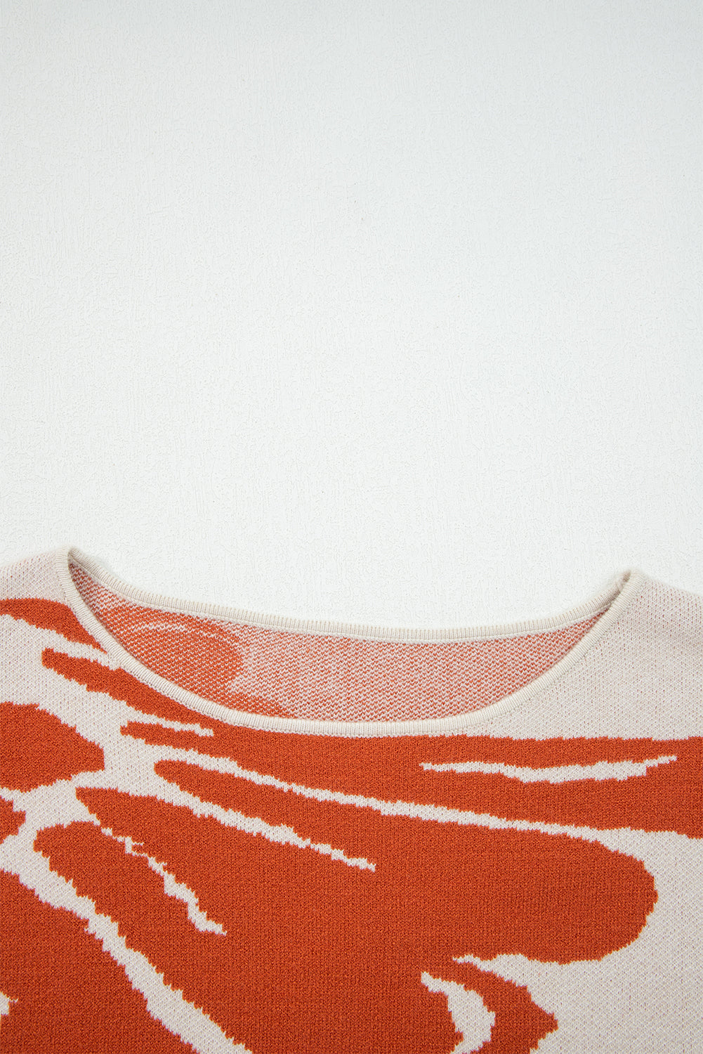 Beige Flower Pattern Drop Sleeve Baggy Sweater