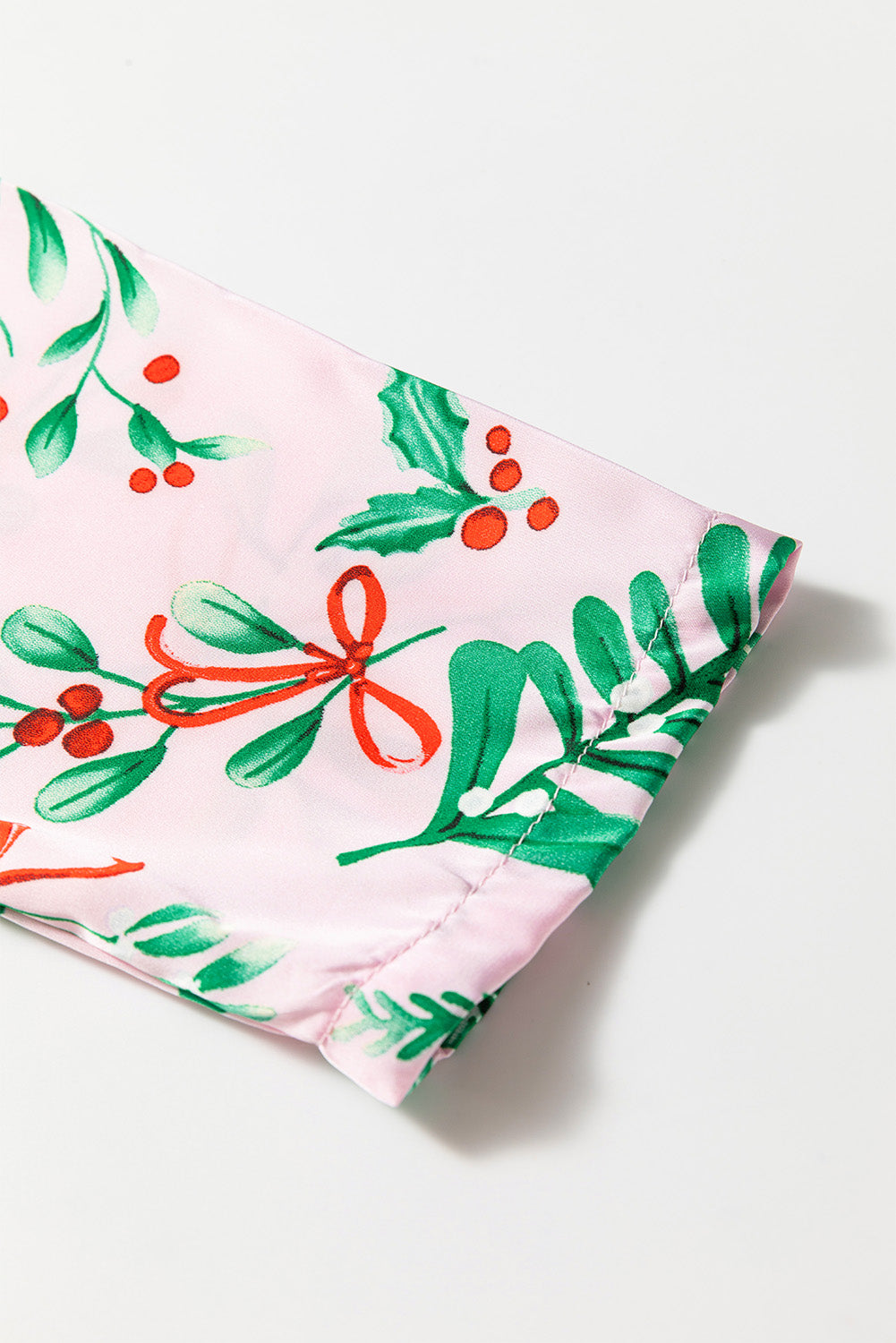 Pink Plants Print Plush Edge Collar Shirt Pants Pajama Set