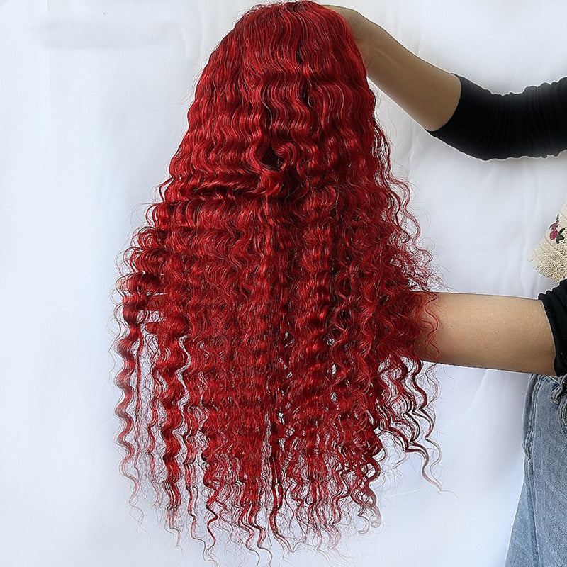 Red Deep Wave Human Hair Wig Real