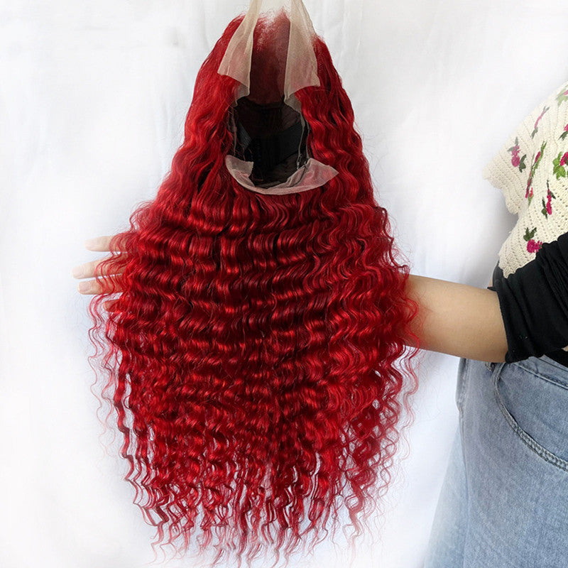 Red Deep Wave Human Hair Wig Real