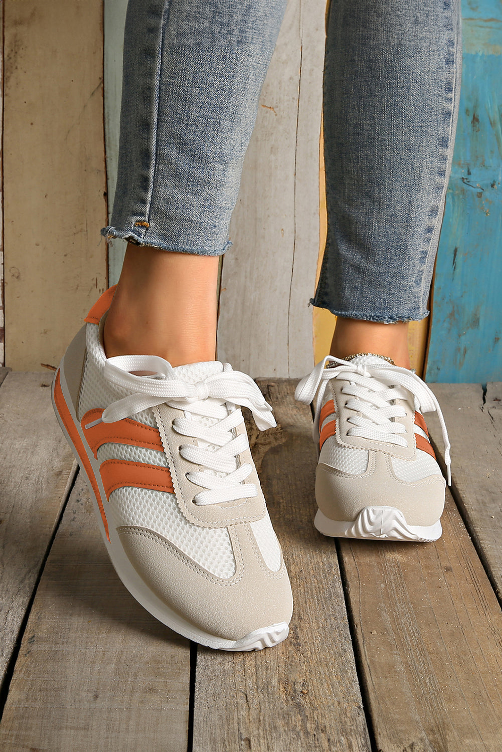 Yellow Patchwork Breathable Lace Up Sneakers