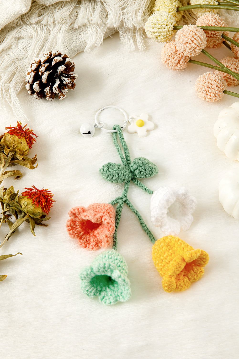 Meadow Mist Green Cute Crochet Flower Keychain