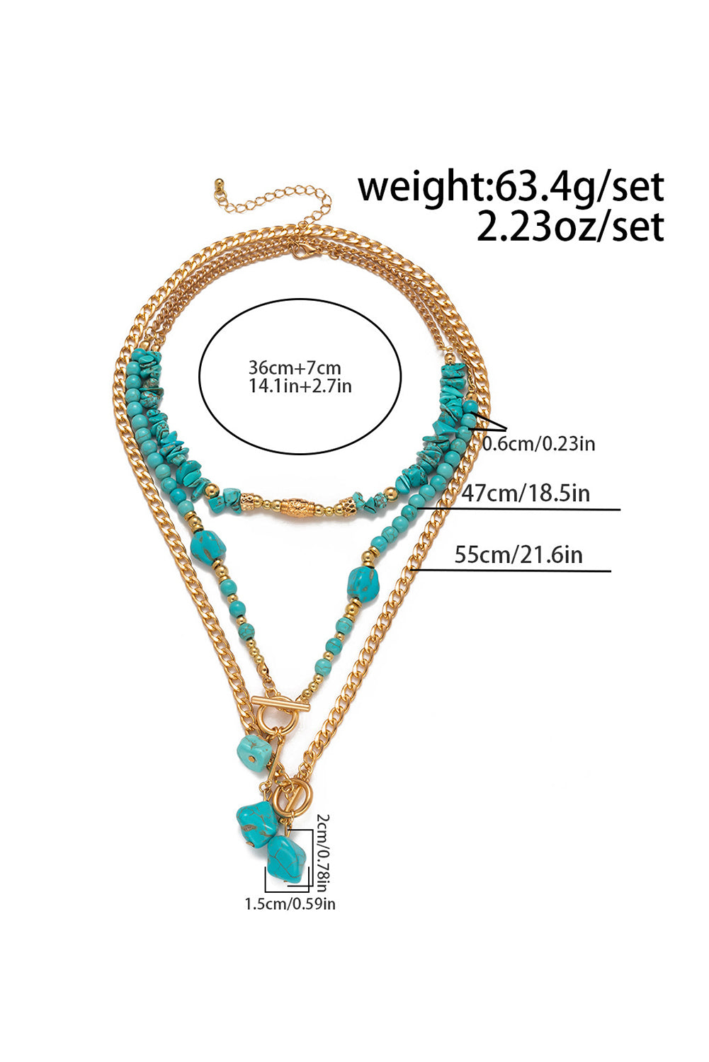 Gold Irregular Turquoise Beads Multi Layer Chain Necklace