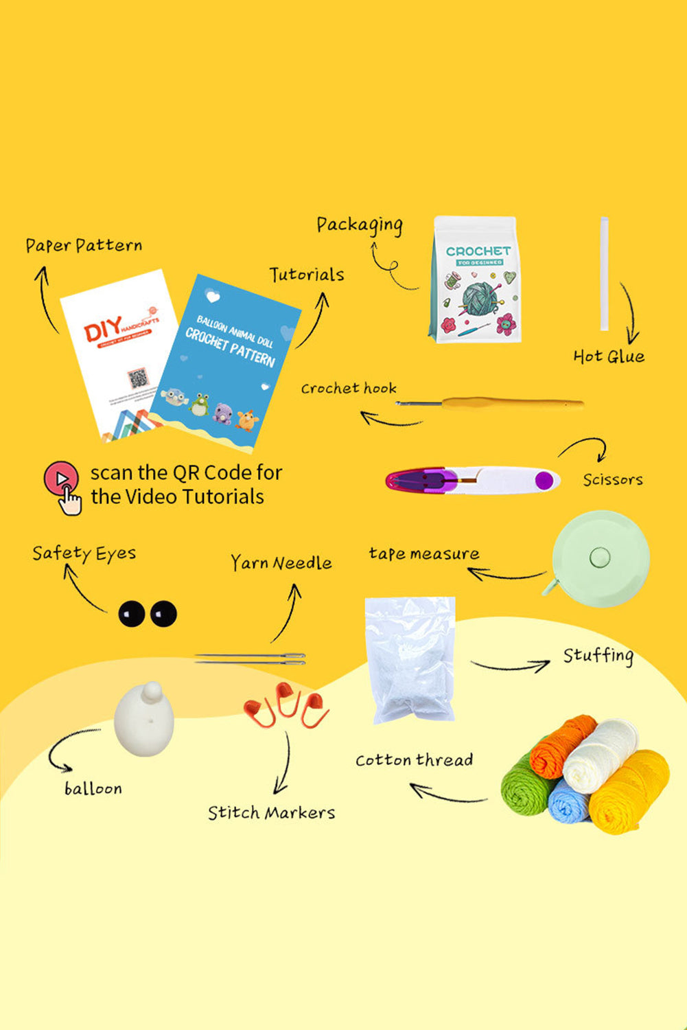Yellow DIY Crochet Kit Chicken Doll Crochet Kit
