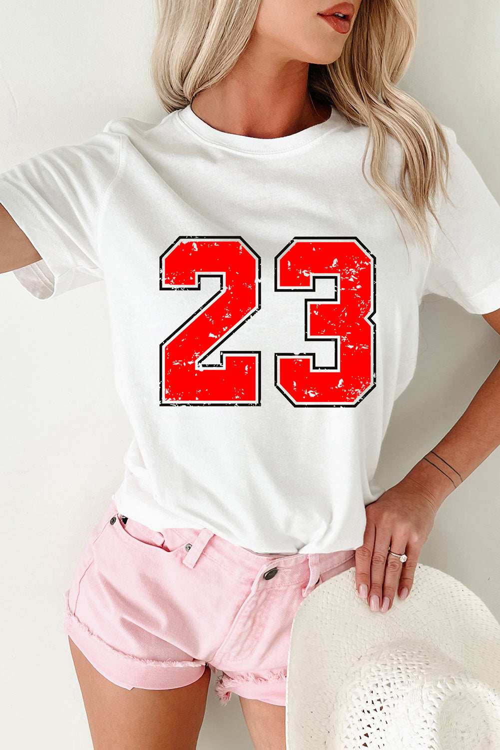 White Number 23 Heat Transfer Printing Graphic T Shirt