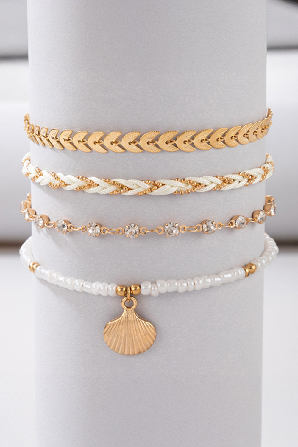 Gold Rhinestone and Pearl Ocean Theme Bracelet Set