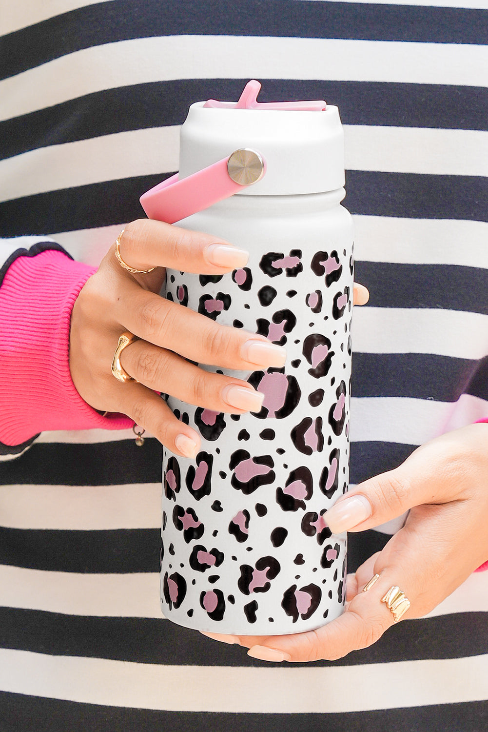 White Leopard Print Insulated Water Bottle