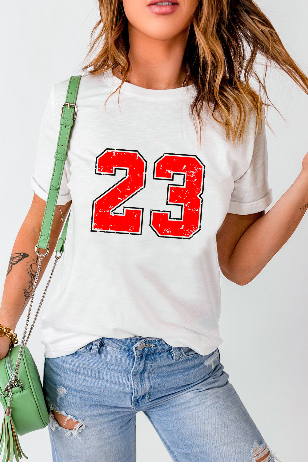 White Number 23 Heat Transfer Printing Graphic T Shirt