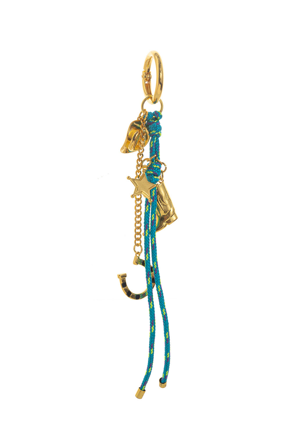 Sky Blue Rope Decor Boot Hat and Horse Shoe Pendant Keychain