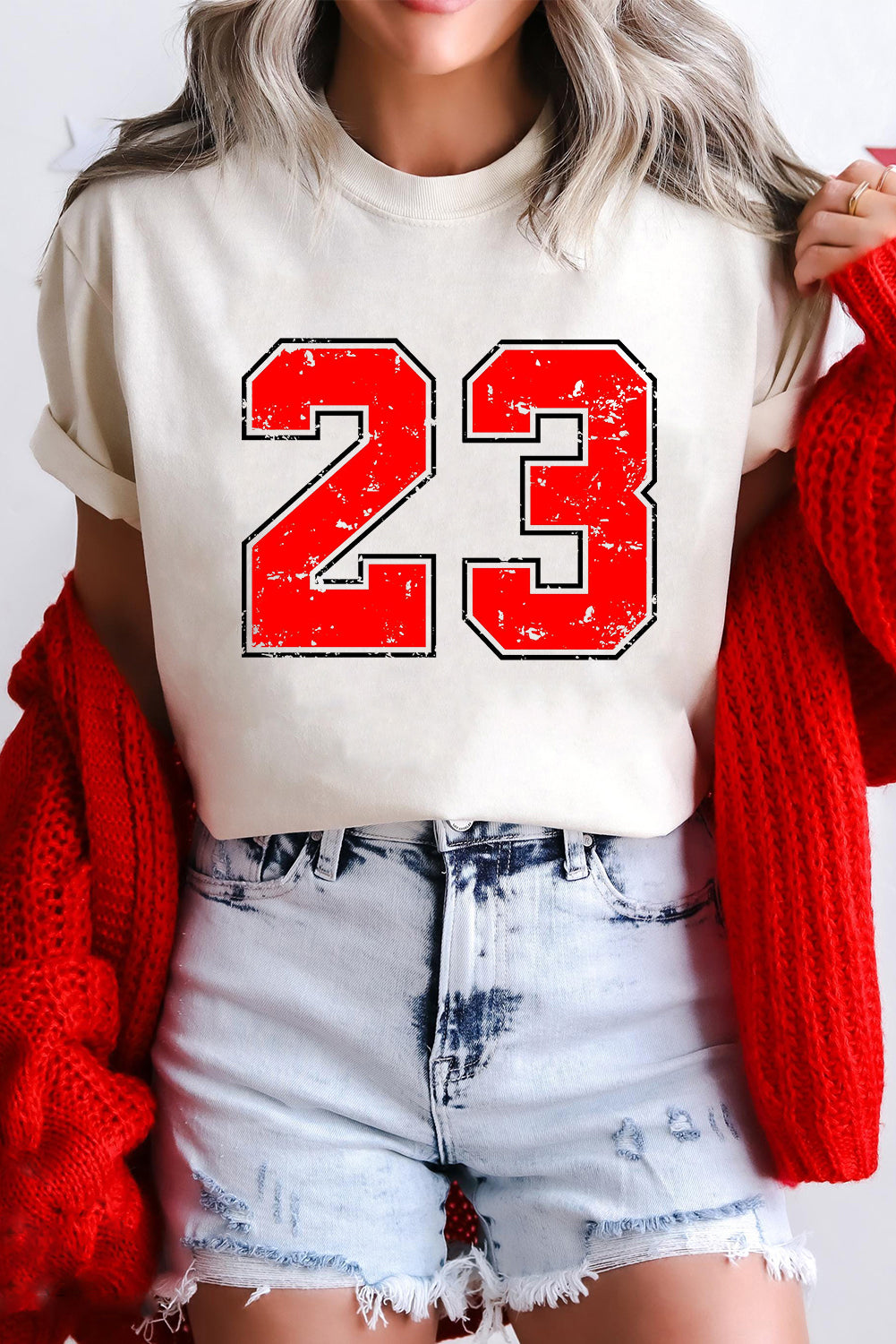 White Number 23 Heat Transfer Printing Graphic T Shirt