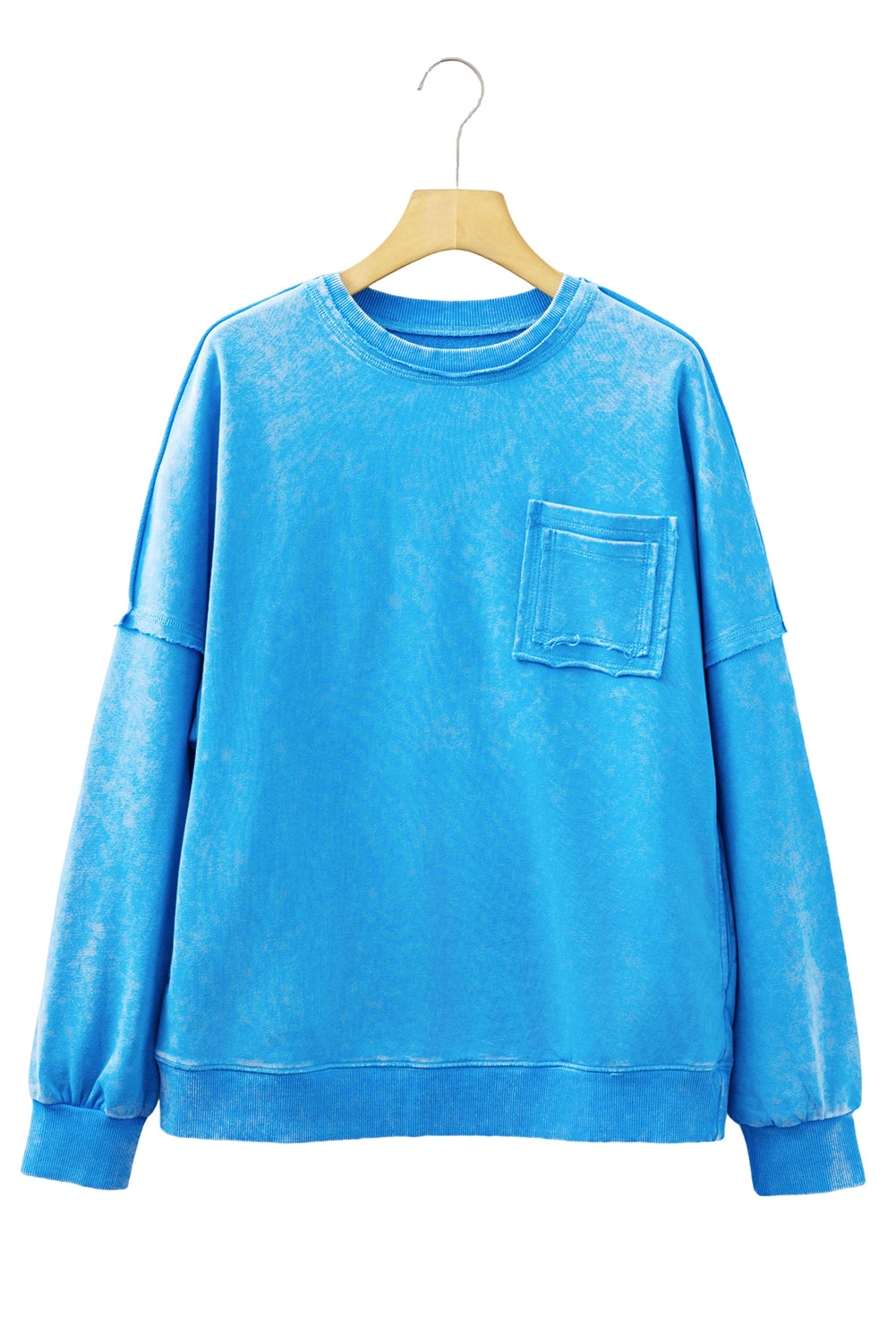 Blue Acid Washed Pocket Pullover Sweatshirt