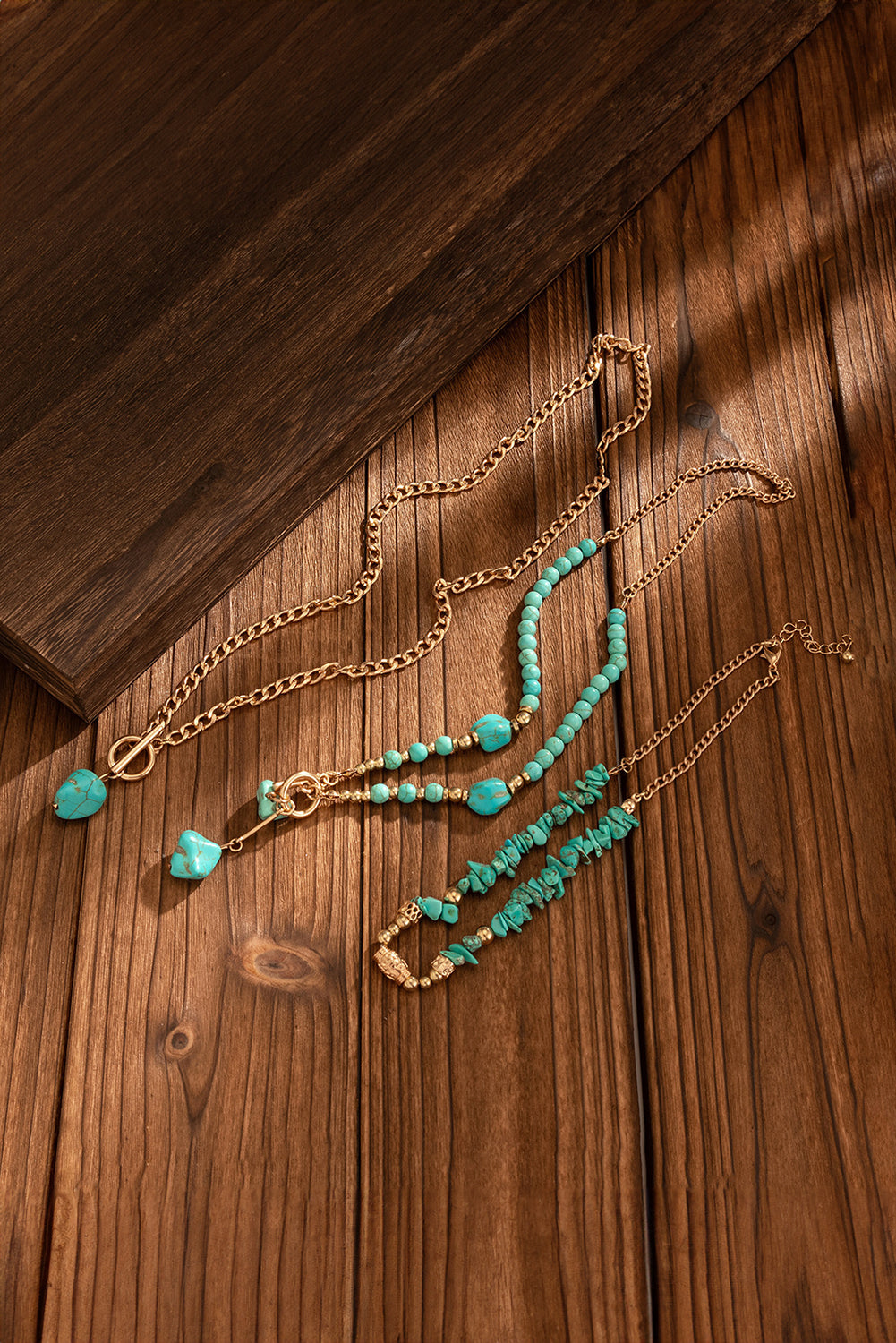 Gold Irregular Turquoise Beads Multi Layer Chain Necklace