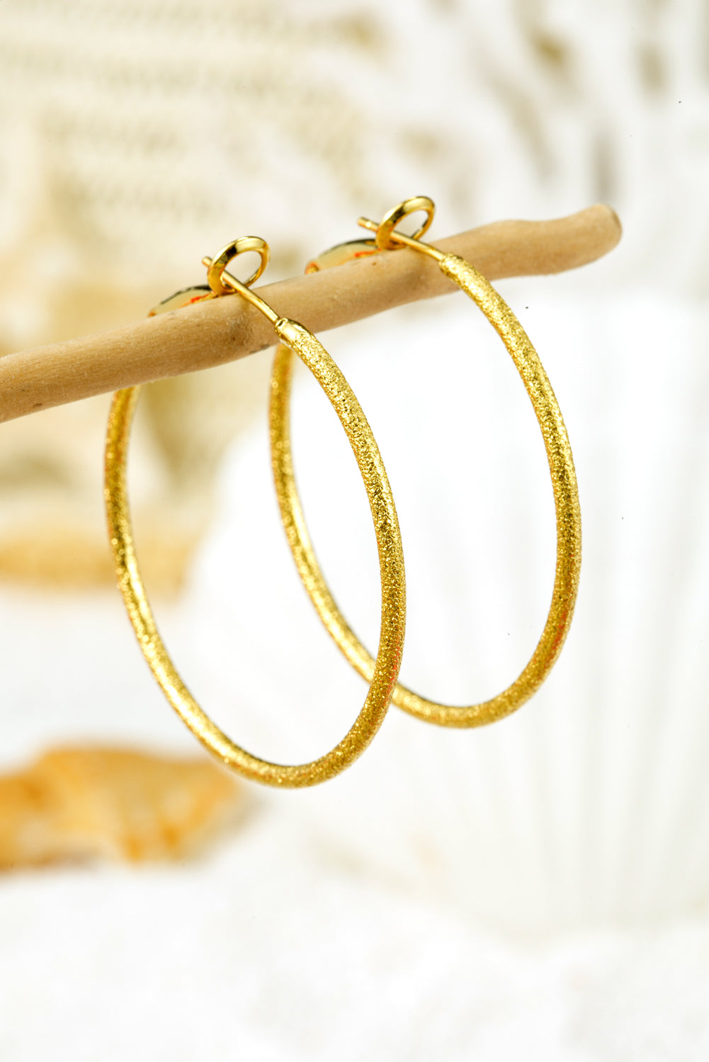 Gold Plated Minimalist Glitter Hoop Earrings