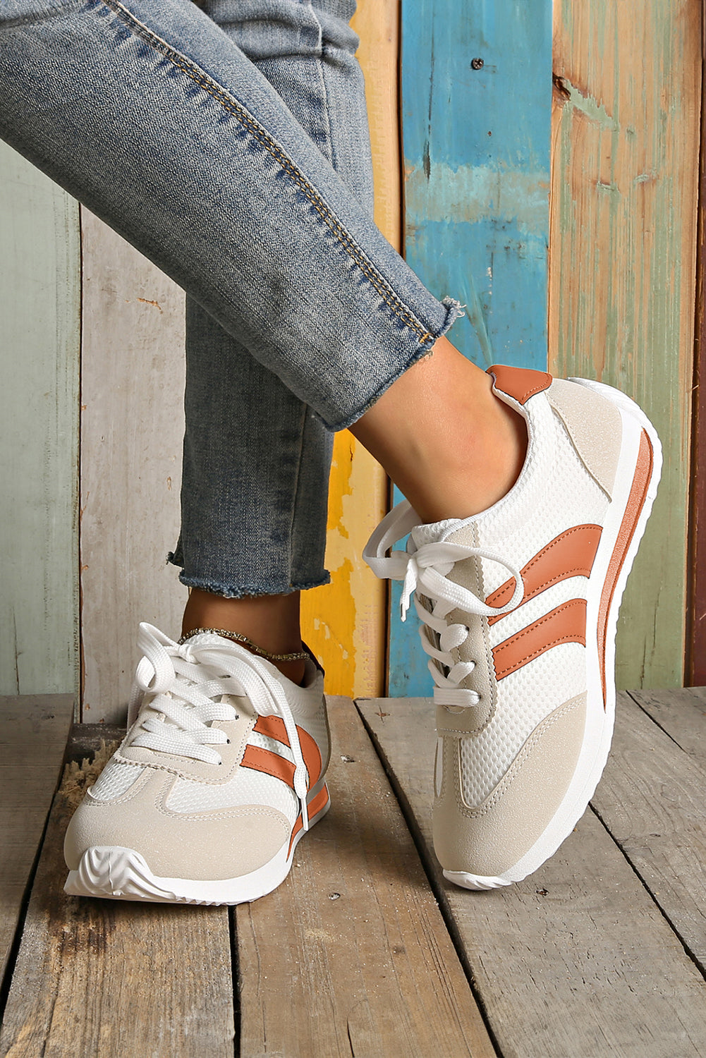 Yellow Patchwork Breathable Lace Up Sneakers