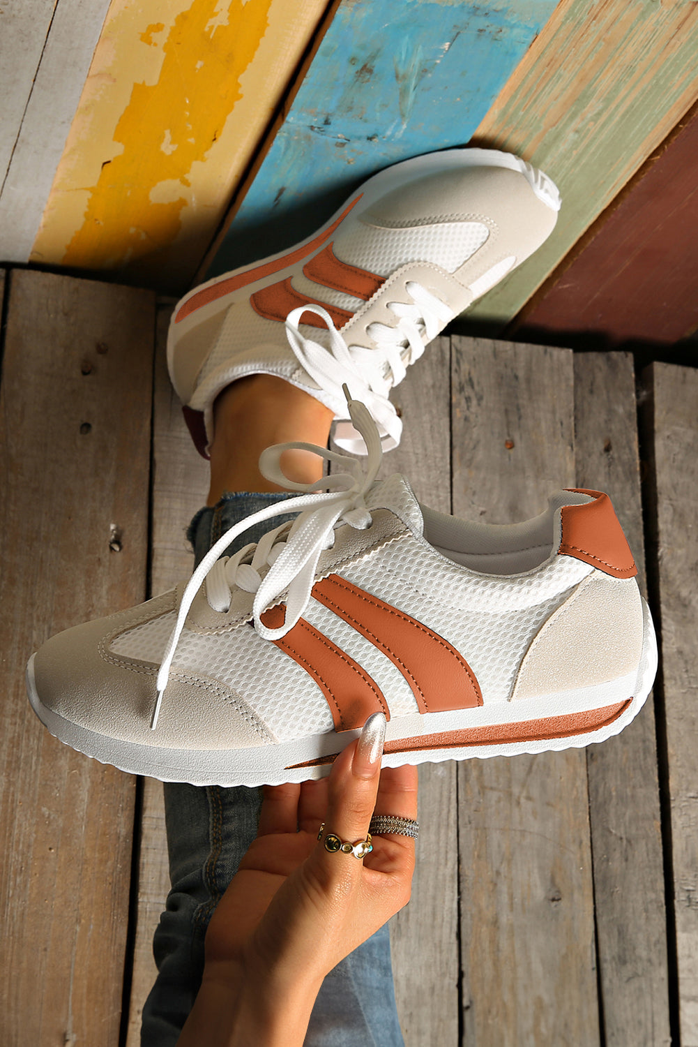 Yellow Patchwork Breathable Lace Up Sneakers