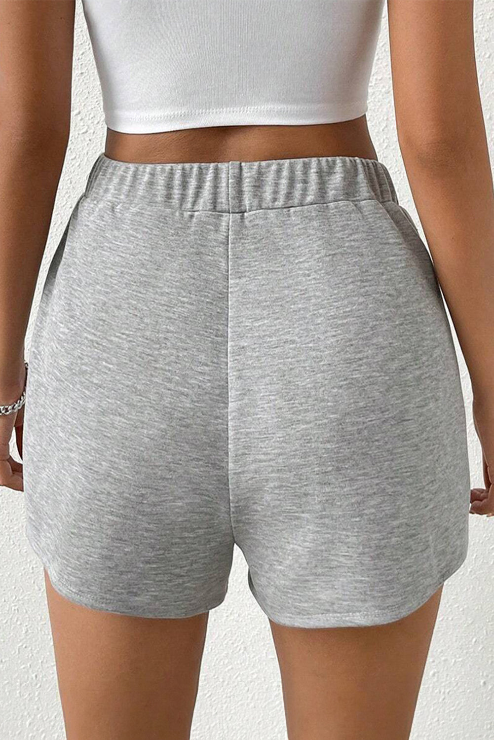 Gray Elastic Waist Plain Sports Shorts