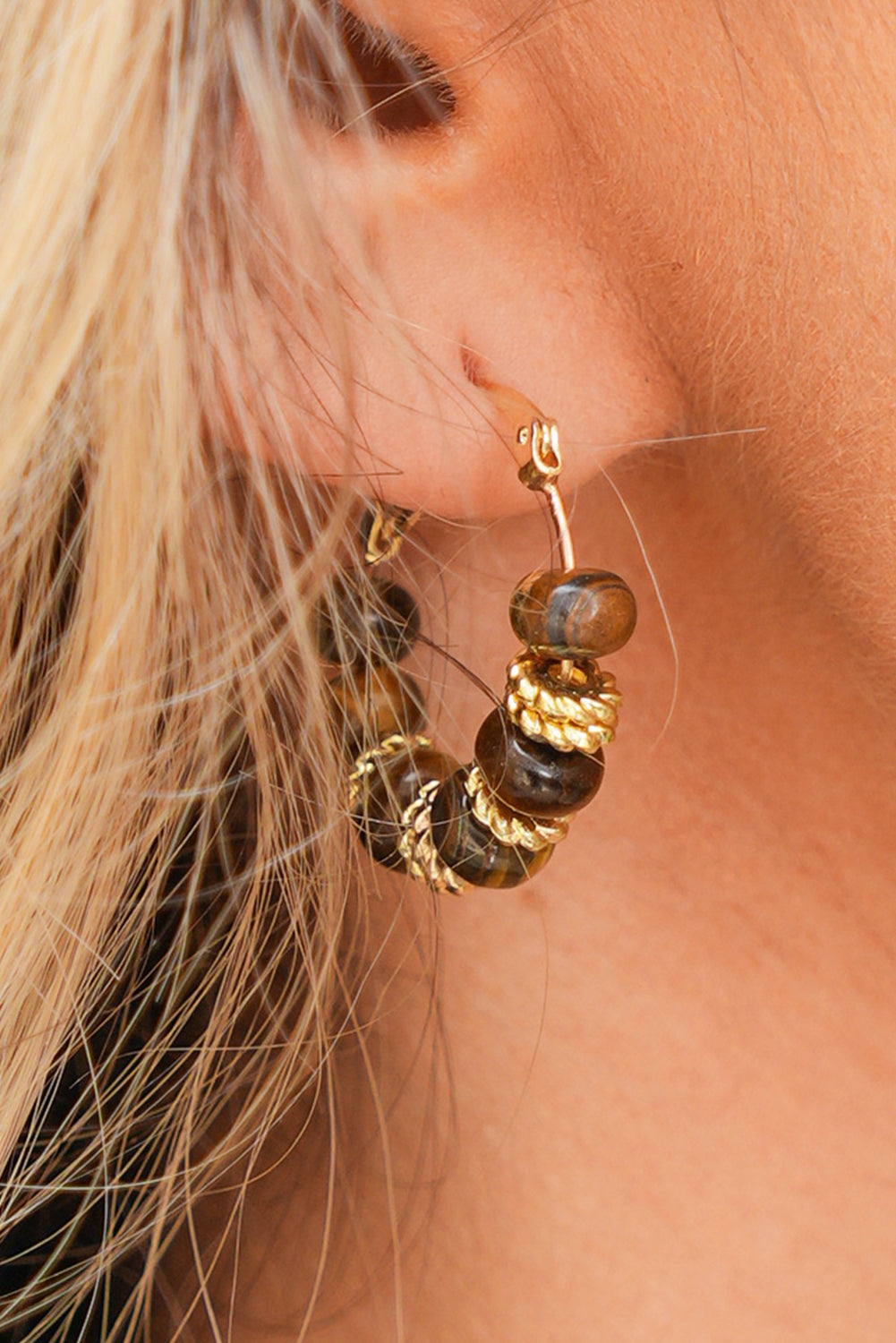 Gold Boho Beaded Hoop Earrings