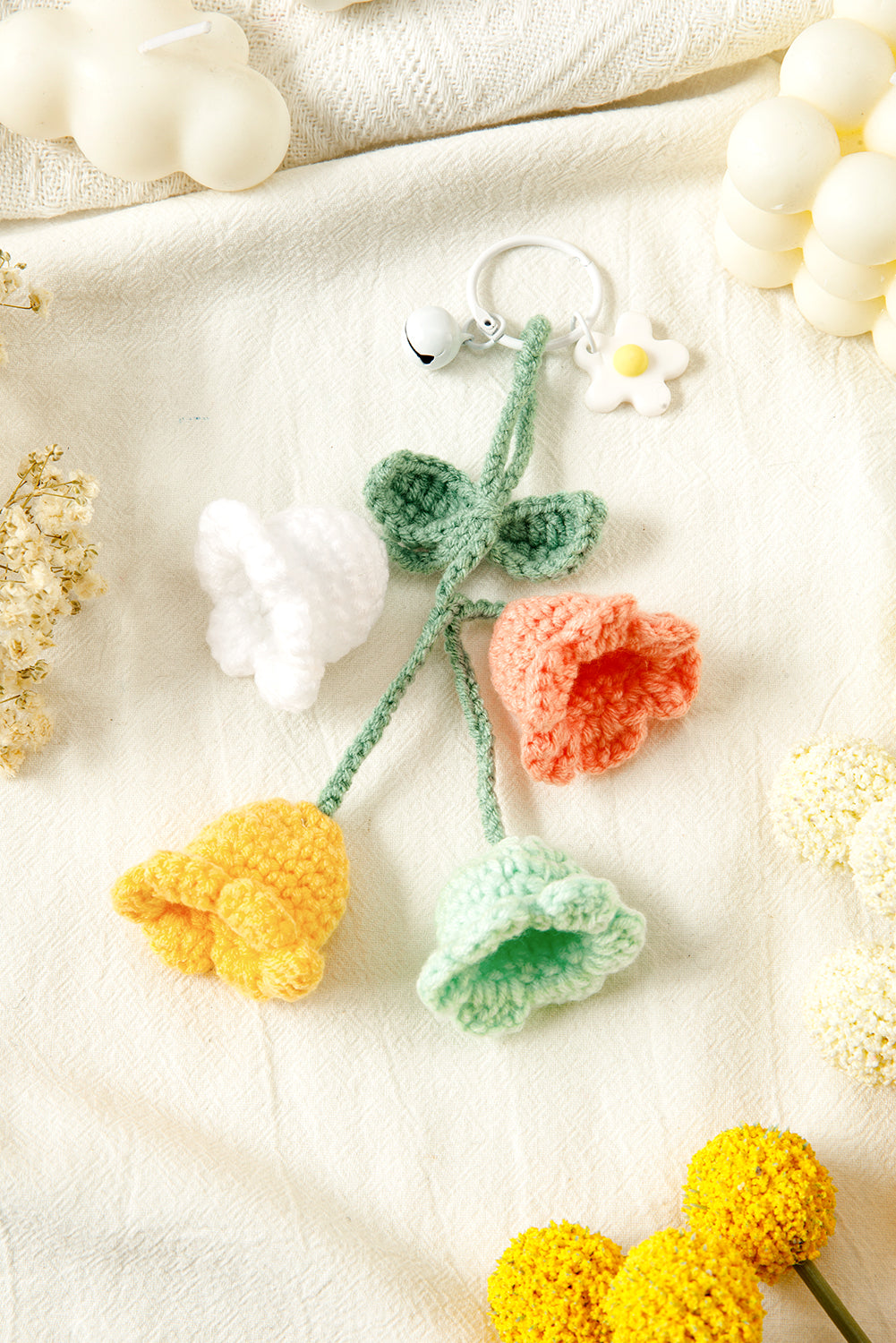 Meadow Mist Green Cute Crochet Flower Keychain