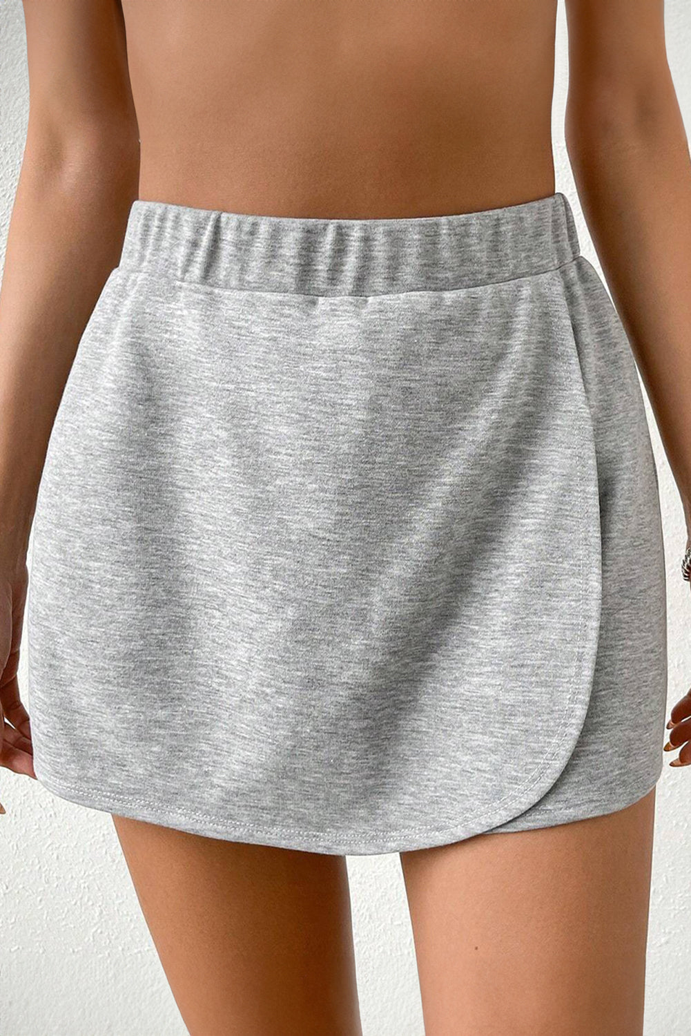 Gray Elastic Waist Plain Sports Shorts