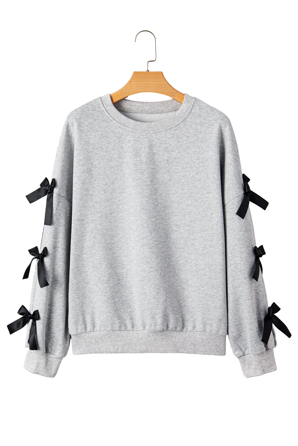 Light Grey Bowknot Long Sleeve Round Neck Sweatshirt