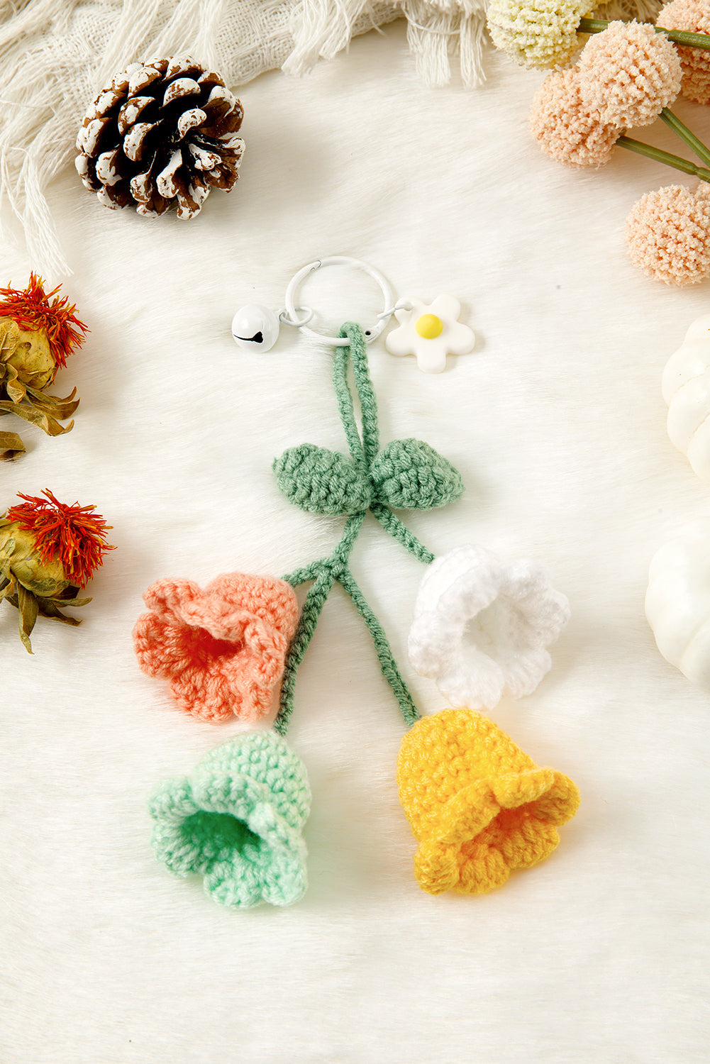 Meadow Mist Green Cute Crochet Flower Keychain