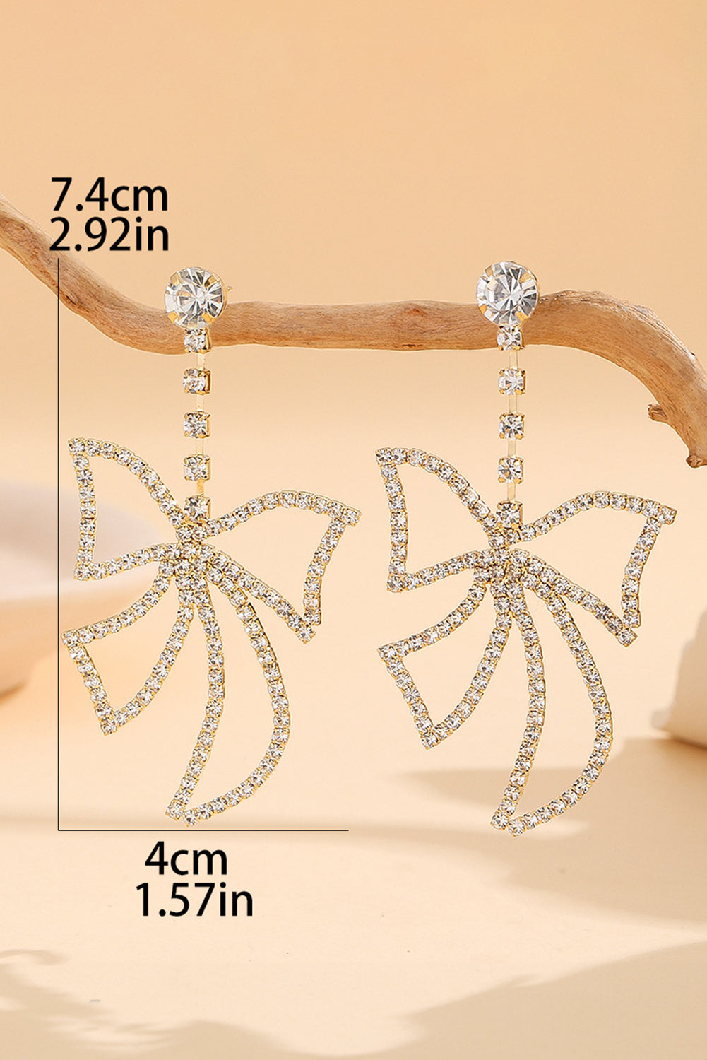 Gold Rhinestone Large Bow Pendant Earrings