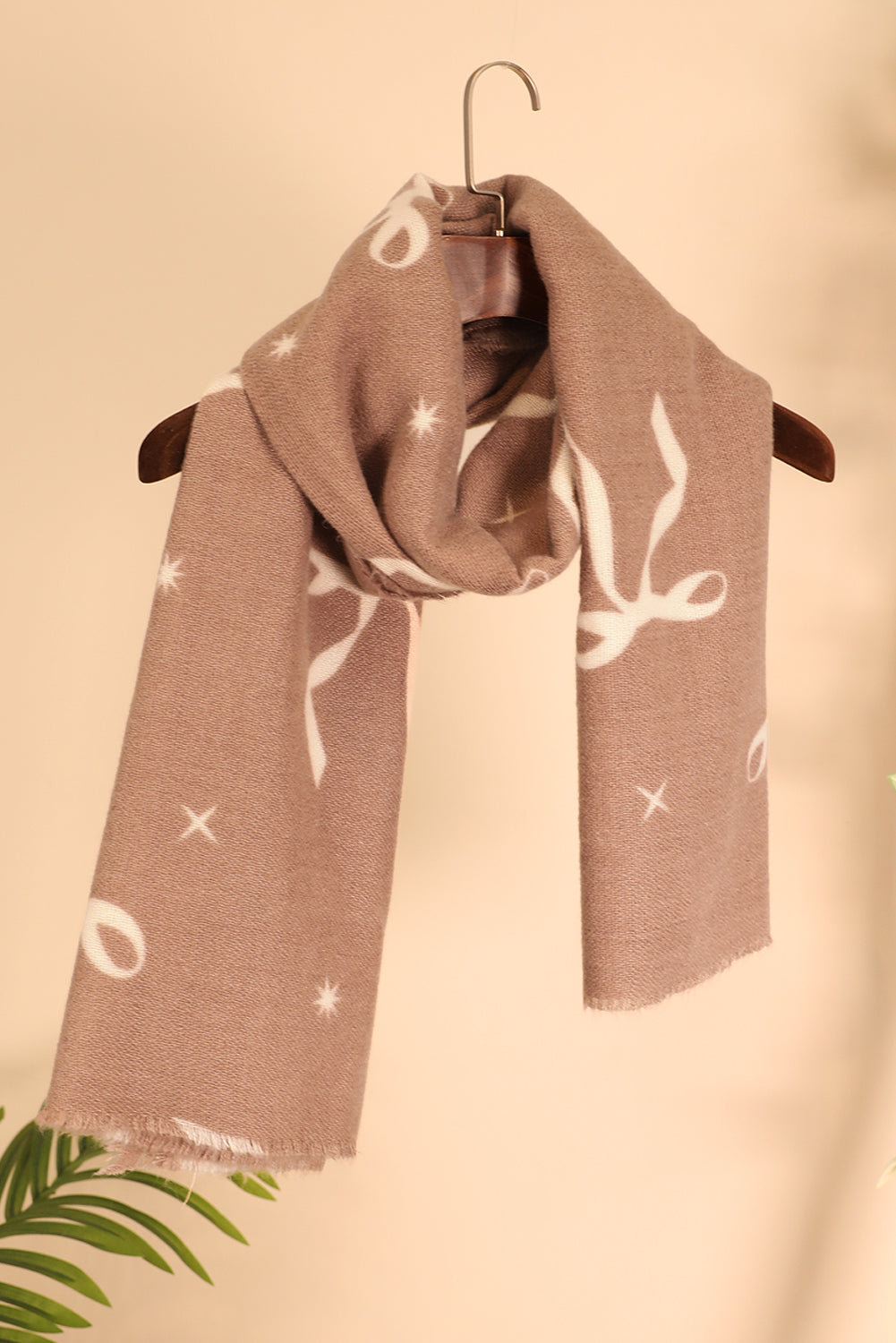 Parchment Bow Star Print Raw Edge Lightweight Scarf
