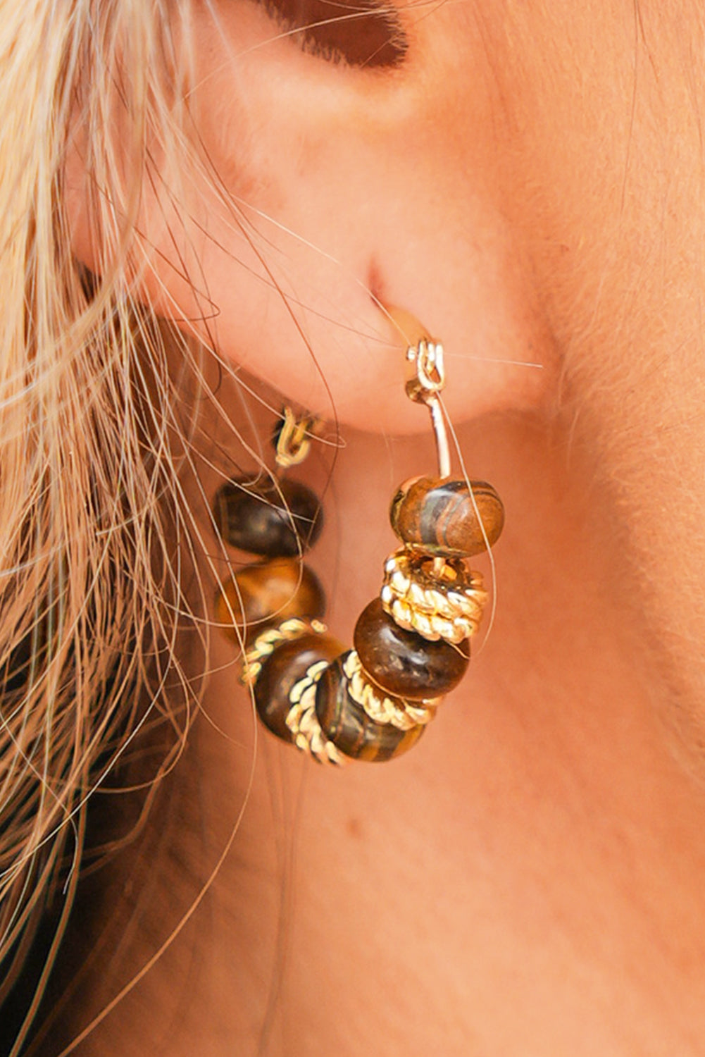Gold Boho Beaded Hoop Earrings