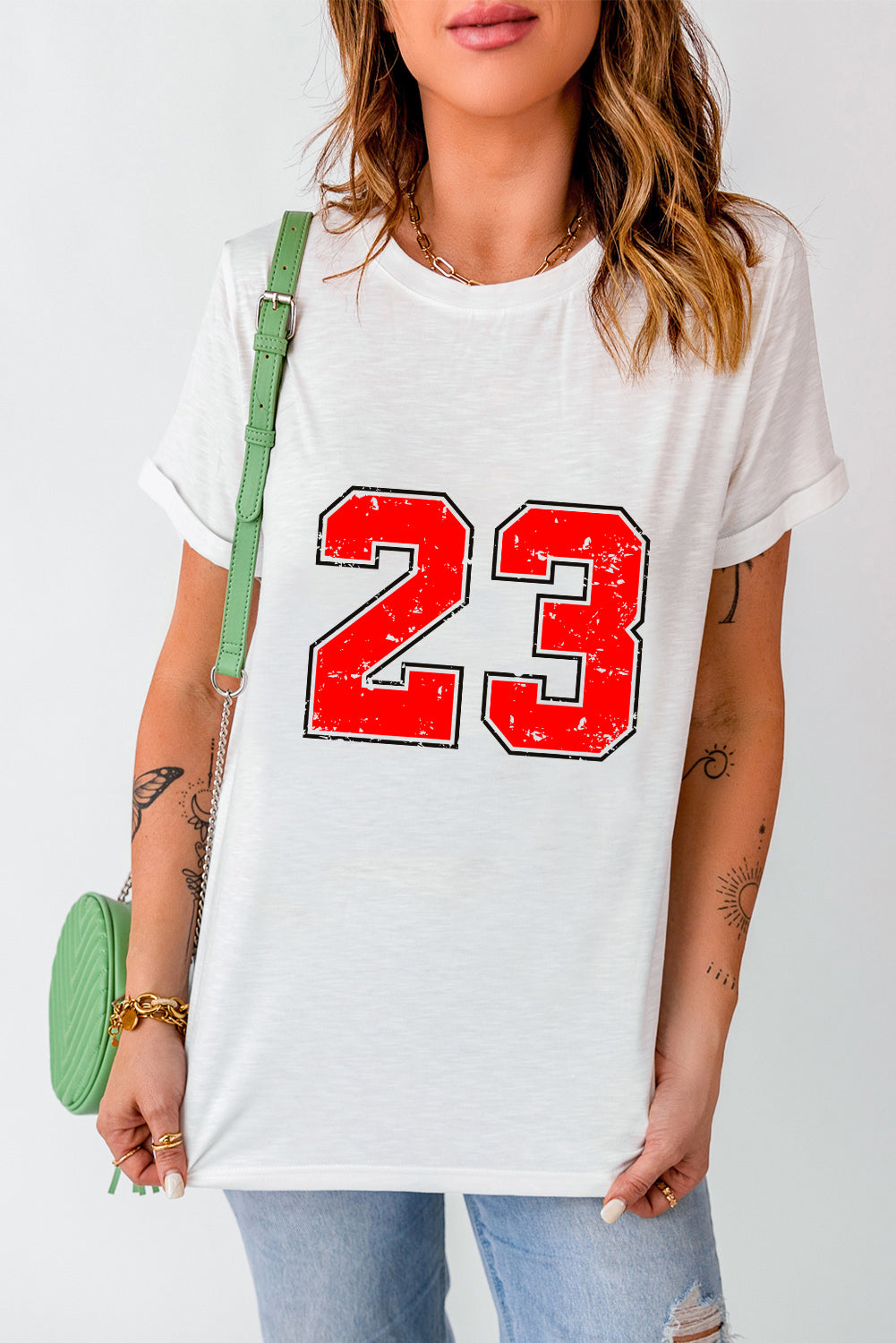White Number 23 Heat Transfer Printing Graphic T Shirt
