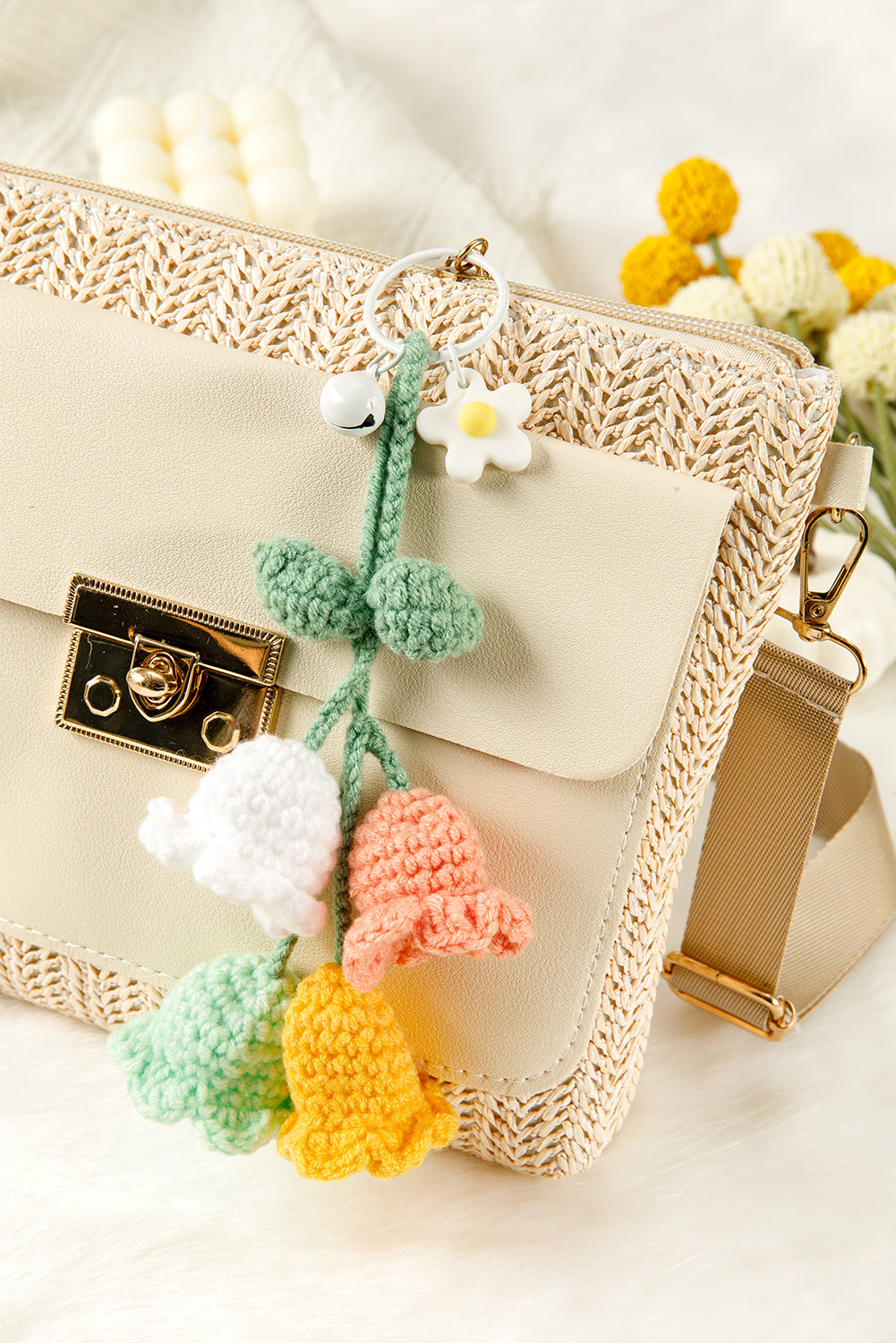 Meadow Mist Green Cute Crochet Flower Keychain
