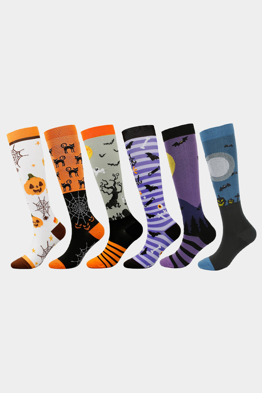 Orange Funny Cat & Web Pattern Halloween Compression Socks