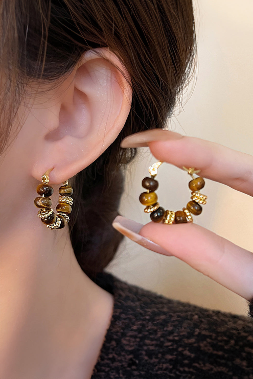 Gold Boho Beaded Hoop Earrings
