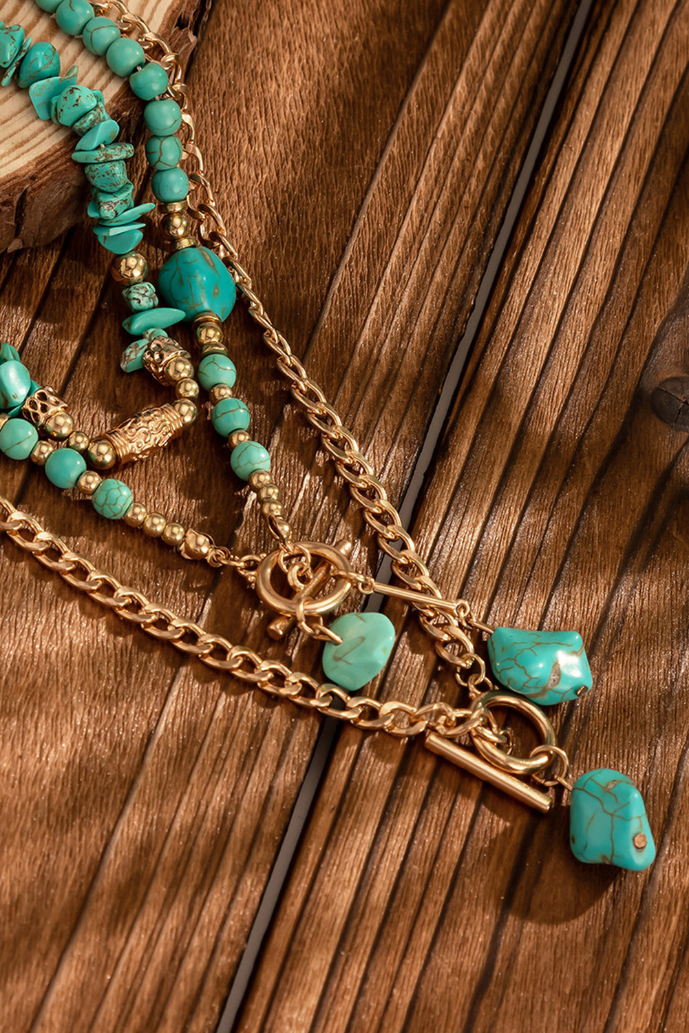Gold Irregular Turquoise Beads Multi Layer Chain Necklace