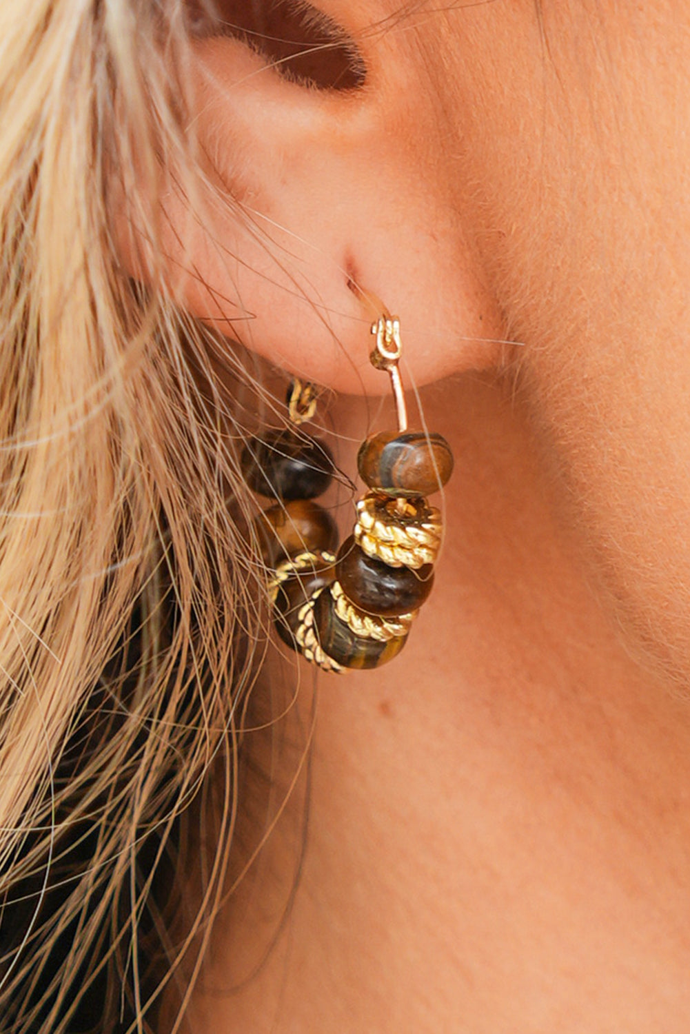 Gold Boho Beaded Hoop Earrings