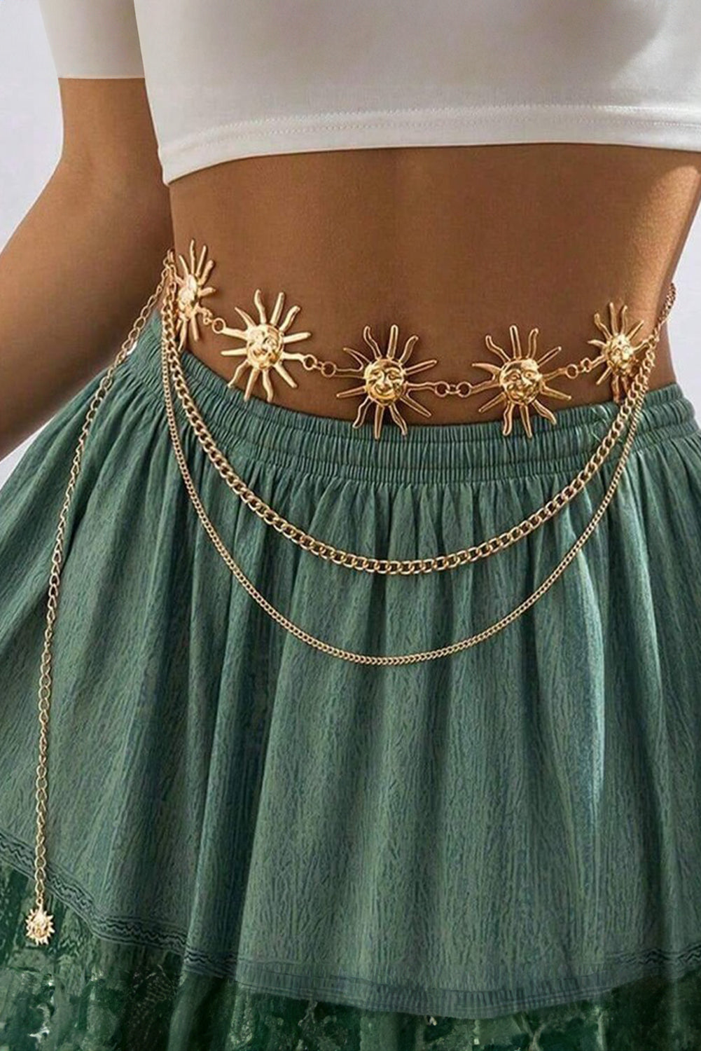 Gold Sun Multi Layered Chain Waist Belt