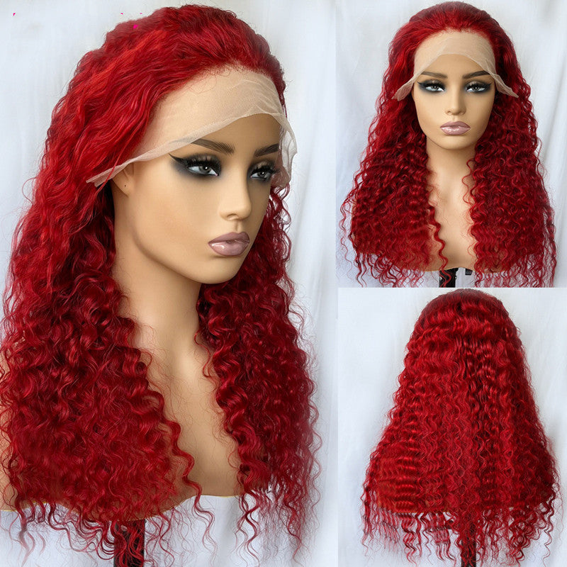 Red Deep Wave Human Hair Wig Real