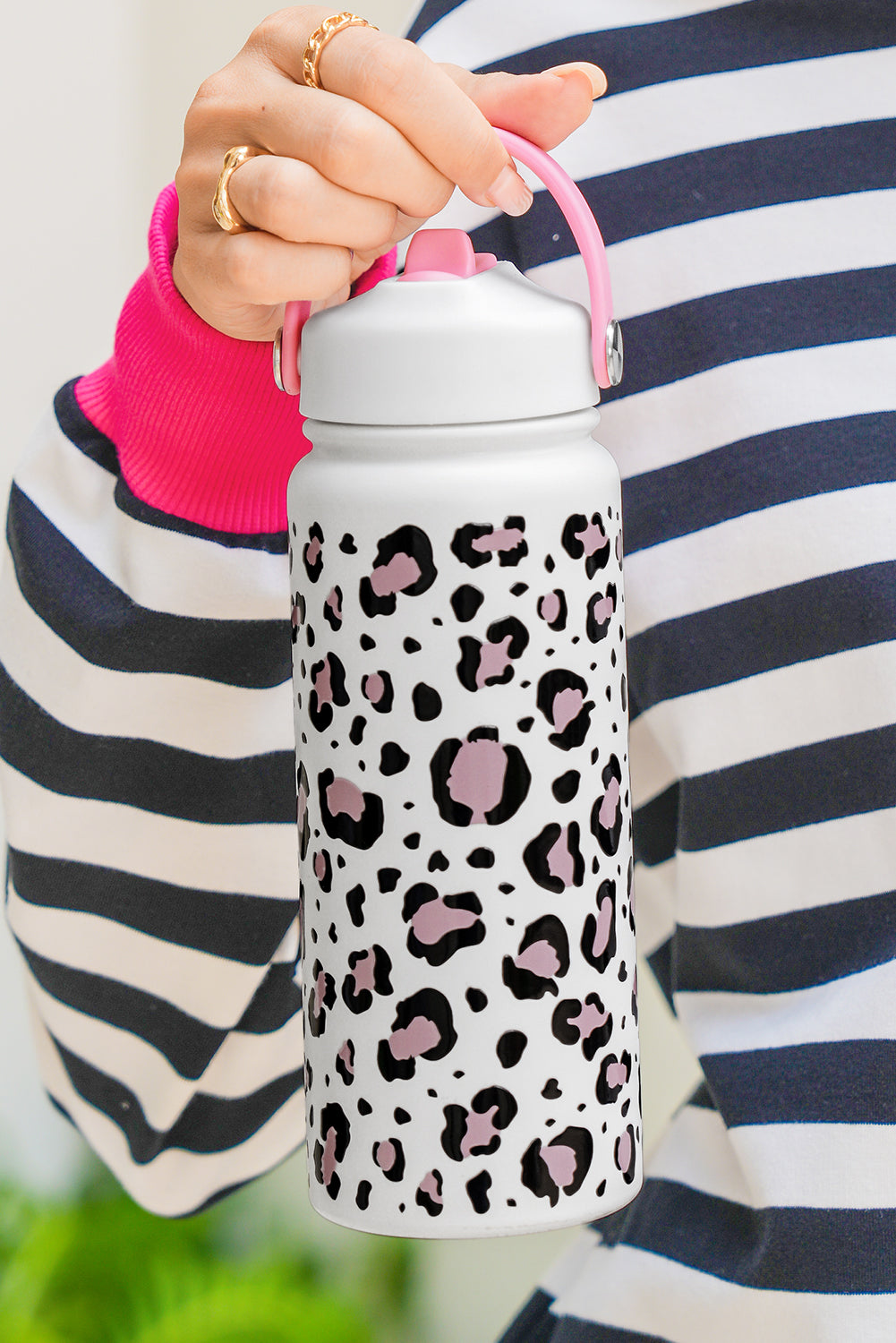 White Leopard Print Insulated Water Bottle