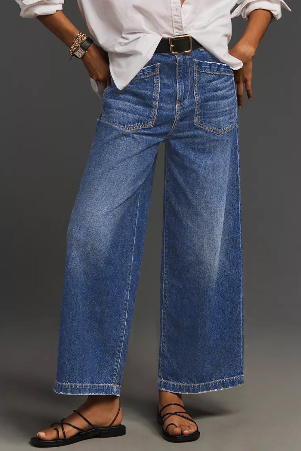 Bluing Mimimalist Patch Pocket High Waist Shift Jeans
