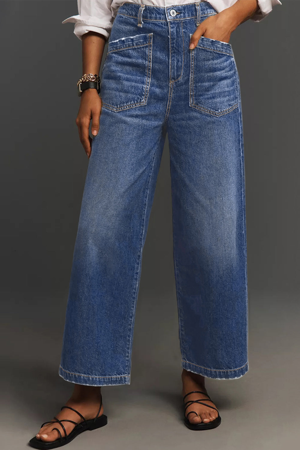 Bluing Mimimalist Patch Pocket High Waist Shift Jeans