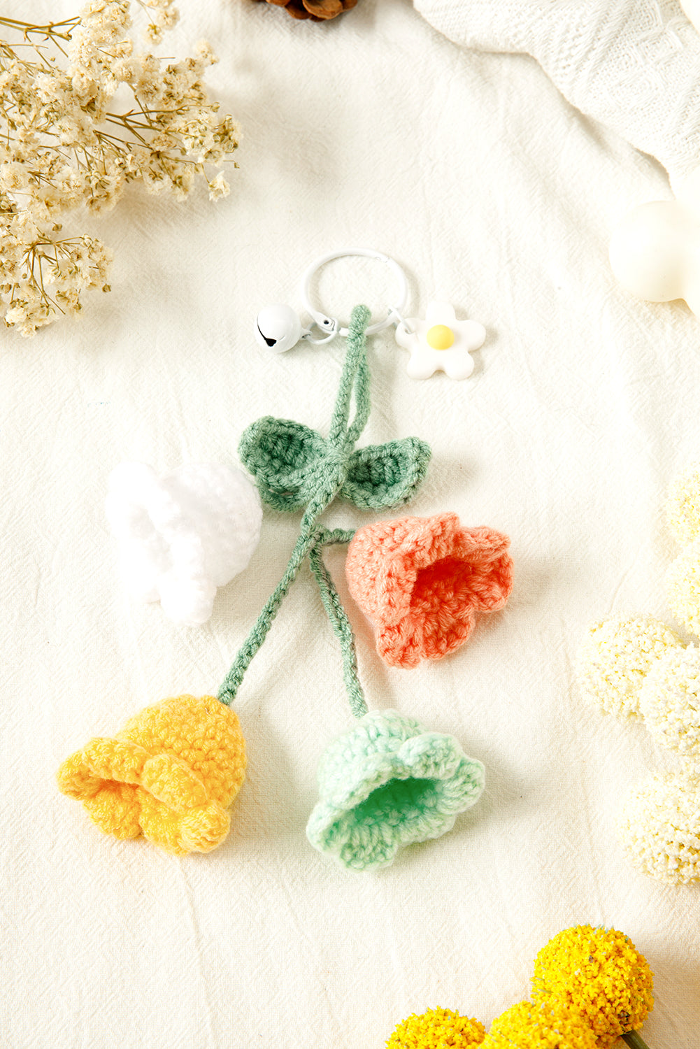 Meadow Mist Green Cute Crochet Flower Keychain